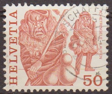 z vendido Suiza 1977 Scott 640 Sello Folklore Achetringele Hombres Enmascarados Laupen Michel1105 usado Switzerland Suisse 
